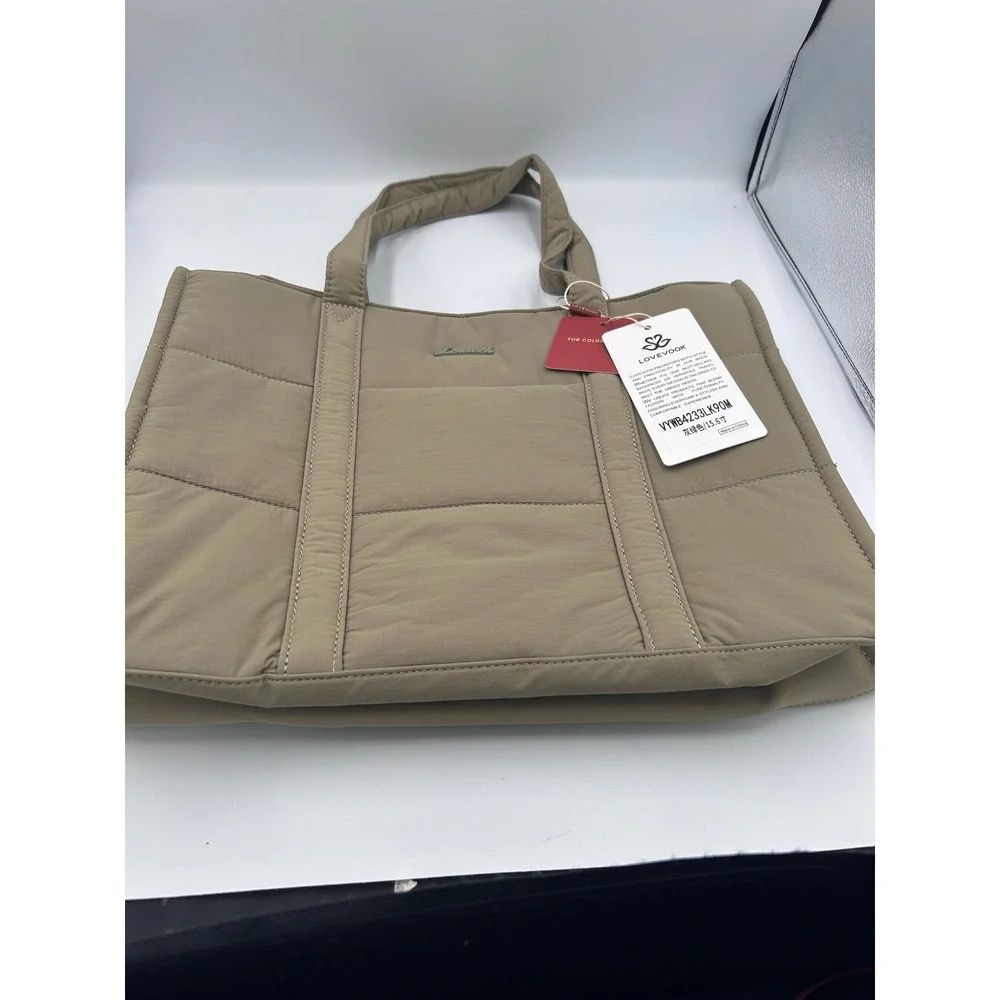 LOVEVOOK Quilted Laptop Tote Bag Olive Green 15.6 Inch Work Bag NWT